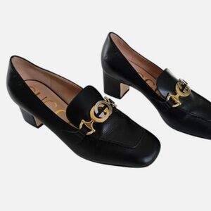Authentic Rare find!! Gucci Black and Blue Heeled Loafers